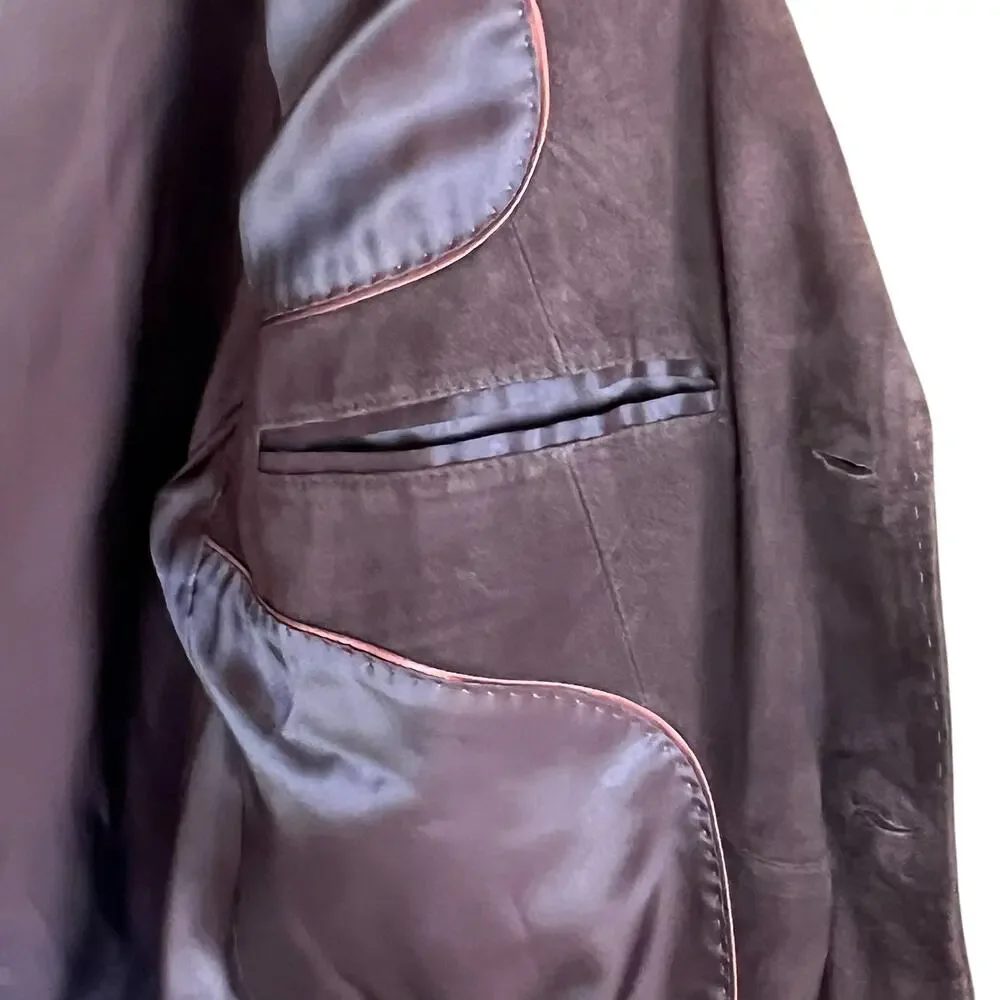 Michael Kors Men's 42R Suede Leather Three-Button Jacket Chocolate Brown